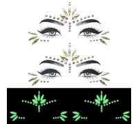 2 tatuajes temporales de piedras preciosas,plata Pieces Glow in the Dark Facial Gems Face Gems Stickers Temporary Glow piedras brillantes, maquillaje para carnaval de música, fiestas, Halloween, Navid