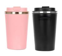 2 tazas de café aisladas de 12 onzas con tapa de un solo toque, acero inoxidable 304 al vacío, vasos de café a prueba de fugas para bebidas calientes y frías, y tazas de café de viaje negras