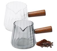 2 tazas de café con mango de madera, 180 ml, vasos de café con forma de V, vaso medidor de cristal con tapa, vaso medidor de cristal con mango de madera, vaso de café expreso con mango de madera para