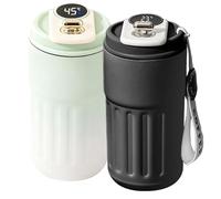 2 tazas de café de 410 ml para ir: taza térmica a prueba de fugas con pantalla digital, taza térmica de café con tapa, taza de café de acero inoxidable (verde degradado + negro)