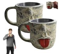 2 tazas de café interactivas con lengua agitadora | Taza de resina esculpida con cara divertida con forro de acero inoxidable | Regalo novedoso y peculiar para amigos | Decoración de escritorio de