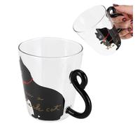2 tazas de cristal con forma de gato, 300 ml, taza de café de vidrio de borosilicato alto, taza de leche de cristal, vaso transparente para bebidas de jugo de té (gato negro)