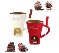 2 tazas de fondue de chocolate de cerámica, 130 ml, con portavelas, tenedores, fondue de chocolate, juego de fondue de chocolate, juego de fondue de chocolate, cazuela para chocolate, queso