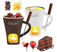2 tazas de fondue de chocolate de cerámica, 130 ml, con portavelas y tenedores, fondue de chocolate, juego de fondue de chocolate, juego de fondue de chocolate, cazuela para chocolate, queso