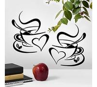 2 Tazas de Pared de Arte de la Cocina con Pegatinas de Vinilo Adhesivo de Frases de Amor - Etiqueta de Pub - Decoración de Café y Té - Mural Extraíble para Paredes - Calcomanías de Taza Negra