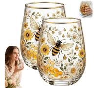 2 tazas de vidrio de flora de abeja colibrí, taza de té transparente de base estable de 14 onzas con impresión UV DTF de alta calidad, elegante taza de café floral de pájaros, regalo estético de