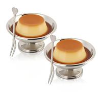 2 tazas para helado, taza de postre de acero inoxidable con tenedor, tazones para servir postre, tazones con base para helado para ensalada, pudín de frutas (Corto Pequeño 10CM)