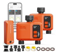 2 Temporizadores Riego WiFi con Gateway para Manguera (300m Alcance) - Control App/Voz, 2 Zonas, Retardo Lluvia, Manual para Jardines Grandes