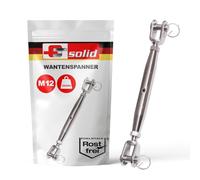 2 tensores M12 de acero inoxidable [Set] FTsolid, tensor de cuerda, tensor V4A, ajustable, 266-396 mm