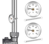 2 termómetros de tubo de acero inoxidable - 0-120 °C medidor de temperatura bimetálico con diseño de clip (esfera de 63 mm) para un monitoreo preciso del agua caliente en sistemas de calefacción
