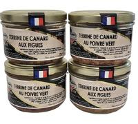 2 Terrinas de pato con higos y 2 Terrinas de pato con pimienta verde - Conservas de 180 g cada una - Origen France