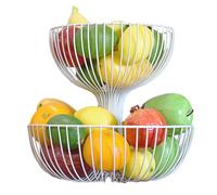2 Tier Fruit Basket - Countertop Double Layer Fruit Storage Holder, Hollow Metal Basket Organizer, Space Saving Design | Kitchen Stand Stylish Serving Solution For Living Room Tea Table Counter