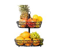 2-tier Fruit Basket - Large Metal Fruit Basket with Worktop Decoration - Black Design Fruit Bowl - Fresh Fruit And Vegetable Table Basket