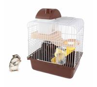 2 Tier Hamster Cage, Dwarf Hamster Travel Cage High Chassis Design Gerbil Habitat Small Animal Carrier for Exploration and Play (Coffee)