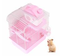 2 Tier Hamster Cage, Dwarf Hamster Travel Cage High Chassis Design Gerbil Habitat Small Animal Carrier for Exploration and Play (Pink)