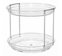2 Tier Lazy Susan Organizer, Snack Carousel,Adjustable Kitchen Shelf Plastic Countertop Organizer for Cabinet, Kitchen, Bathroom(Clear)(M)