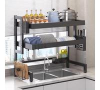 2-Tier Over-Sink Dish Drying Rack with Knife Holder Large Capacity Space-Saving Kitchen for Dishes Countertop Dish Rack (86cm)