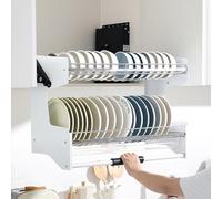 2 Tier Pull out Cabinet Organizer with Drop Down Shelf for Blind Pull Down Dish and Spice Rack System Inner Space Saving Plate Organizer for Kitchen Appliance Lift Upper Cabinet (422 * 250 *
