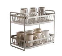 2-Tier Stainless Steel Dish Drying Rack with Drainage Trays | Countertop Kitchen Organizer & Cup Holder | Rust-Proof Multi-Layer Storage Rack for Plates, Cups & Kitchenware | No-Drill Water Drain Dryi