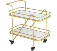 2 Tiers Kitchen Trolley Serving Cart On Wheels,Metal Bar Trolley Carts with 2 Wood Storage Shelves Mobile Bar Cart Kitchen Serving Bar Cart For Home,Living Room,C Black(J)