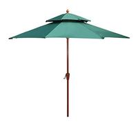 2 Tiers Wooden Grain Patio Umbrella with Crank and 8 Sturdy Ribs, Large Sun Shade for Outdoor Garden, Balcony and Pool