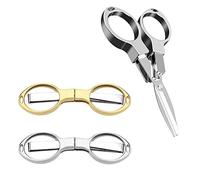 2 tijeras plegables de acero inoxidable, con forma de gafas, tijeras pequeñas de seguridad, tijeras de viaje, tijeras de pesca con agujero para llavero, para hogares, escuela, oficina, pesca