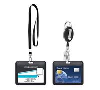 2 titulares de insignias horizontales de plástico con mosquetón retráctil y cordón desmontable Puerta de identificación para oficina, escuela, exposición, tarjeta de autobús