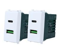 2 tomas de 2 salidas USB tipo A + USB tipo C de pared 3.1A carga rápida compatible con Vimar Plana, ocupa 1 módulo