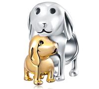 2 tonos perro mama y bebe charms, apto pulsera dia de la madre de pandora, chapadas oro de plata esterlina 925 dog madre e hijo cuentas, regalos para mascotas de animal para hija/hijo/mejor madre