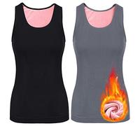 2 Tops de Ropa Interior con Forro Polar de Mujer Chaleco de Camiseta sin Mangas de Tirantes de Algodón (Negro, Gris, M)
