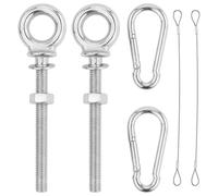 2 tornillos de anillo M8 x 80 mm, tornillos de ojal, tornillos de anillo con arandelas y tuercas hexagonales, perno de ojo, con 2 mosquetones y 2 cuerdas de alambre, para fijar y colgar