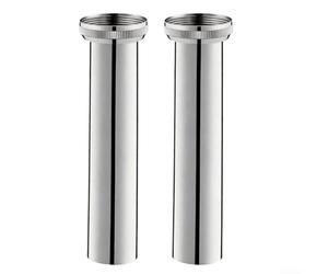 2 tubos de extensión de sifón ajustables de acero inoxidable con acabado cromado para conexión de drenaje de fregadero, compatible con trampas de tubería y taza, 157 mm de longitud, 41 mm de diámetro