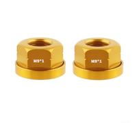 2 tuercas M9 1.0 para bicicleta plegable y bicicleta de engranaje fijo hechas de aleación de aluminio con juntas para eje de cubo de rueda (dorado)