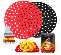 2 Ud - Accesorio de freidora de aire sin aceite | Alfombrilla reutilizable de silicona para el cestillo de air fryer | Almohadilla antiadherente para cesto de horno [Redondo] (20cm / 8 pulgadas)
