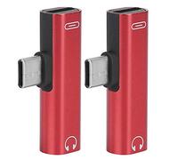 2 Uds 2 En 1 TypeC A 3,5mm Cable De Audio De Asistencia Doblado Libremente Adaptador De Cable De Audio Compatible Con Adaptador Distribuidor De Auriculares(rojo)
