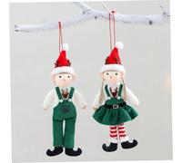 2 uds 8x3, 5 Hombre Mujer Elfo de Navidad de Felpa, Caras alegres Adornos Colgantes para árbol