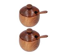 2 uds azucareros de madera, azucarero tarro de almacenamiento de sal de madera contenedor de condimentos azucarero de madera con tapa y cuchara para cocina casera