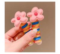 2 uds bandas de goma elásticas for niñas, lazos for el cabello con cable de teléfono for niños, diademas en espiral, cuerda for el cabello, coleta, accesorios for el cabello(Pink flower)