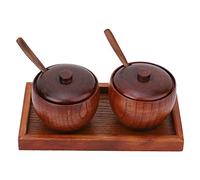 2 uds caja de sal de madera con tapa y cuchara, azucarero de madera con bandeja contenedor de sal de cocina contenedor de sal redondo para sal de pimienta y especias