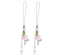 2 Uds Correas para Teléfono Flor Loto, Aleación Zinc Vidrio Dije Flor con Cuentas Elegante y Estético Llavero para Mujer Bolso Cartera (Rosa)