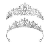 2 Uds Diademas De Corona Plateadas Tocados De Novia Tocados De Fiesta Tocados De Diamantes De Imitación Brillantes Accesorios De Ropa
