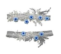 2 uds lazo de pierna bordado cinturón muslo Liga nupcial ligas elásticas flor perla elegante fiesta boda(Deep Blue,52-90cm 20.5-35.5in)