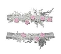 2 uds lazo de pierna bordado cinturón muslo Liga nupcial ligas elásticas flor perla elegante fiesta boda(Pink,52-90cm 20.5-35.5in)