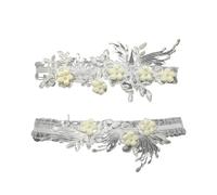 2 uds lazo de pierna bordado cinturón muslo Liga nupcial ligas elásticas flor perla elegante fiesta boda(Light Yellow,52-90cm 20.5-35.5in)