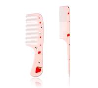 2 Uds Lindo Peine para el Cabello Juego, Rosa Peine de Fresa Peine de Dientes Finos y Peine de Cola de Rata Peine para Niñas Pequeños para Mujeres Niñas Niños Todo Tipo de Cabello