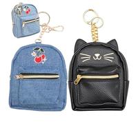 2 uds Mini Mochila Llavero Bolsa, PU y Denim Mini Mochila Llavero, Organizador de Cables Bolsa con Cremallera para Mujeres y niñas Monedero