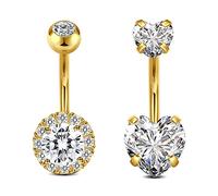 2 uds Piercing para el Ombligo Oro 10mm Acero quirúrgico 14G Ombligo Anillos corazón CZ Cristal Piercing joyería Mujer