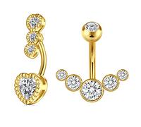 2 uds Piercing para el ombligo oro 10mm acero quirúrgico 14G ombligo anillos corazón CZ cristal Piercing joyería mujer