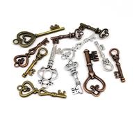 2 uds rojo Retro latón antiguo Vintage plata aspecto antiguo arcaístico llave decorativa Steampunk dijes fabricación de joyería de colgantes DIY(No.18-B red brass)