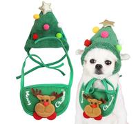 2 uds Sombrero de Gato de árbol de Navidad con Lindo pompón y Lindo Babero de Perro Ciervo para Mascotas Gato Perro con un Peso de 4-7, 5 kg